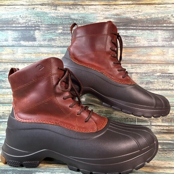 Sperry Winter Boots Mens Sz 10.5 Brown Leather Waterproof Rain Snow Lightweight - Picture 1 of 11